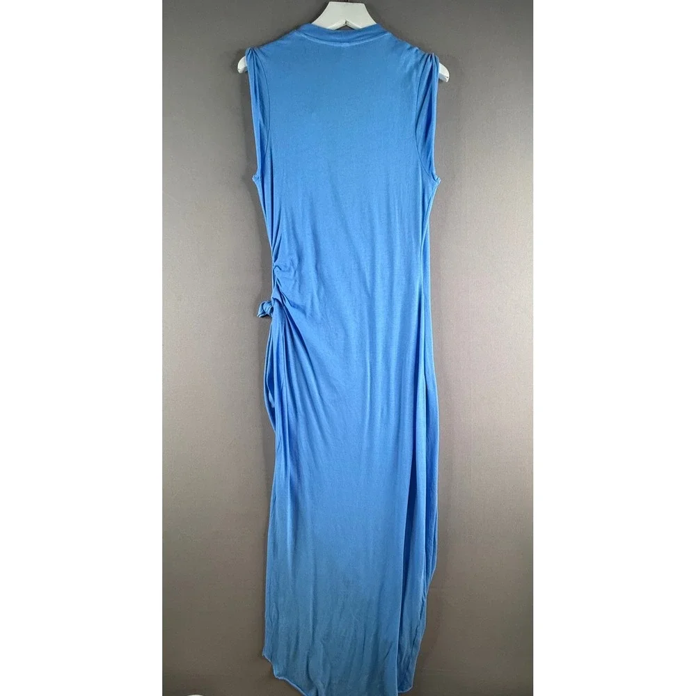 SKIMS Cotton Cover Up Tie T Shirt Dress Women L Blue Wrap Maxi Beach Resort Sexy